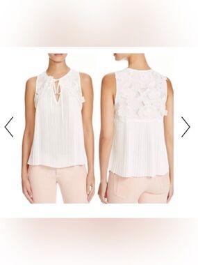 Alice + Olivia Kyrena Pleated Chiffon Blouse White Floral Sleeveless